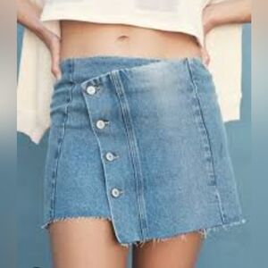 American Eagle NWT Low Rise Asymmetrical Denim Mini Skirt Y2K Wrap 12